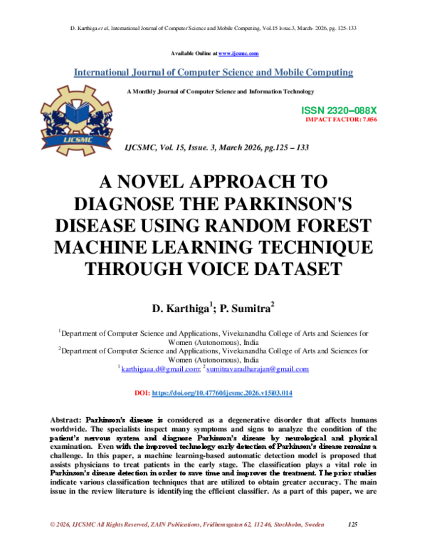 (PDF) A NOVEL APPROACH TO DIAGNOSE THE PARKINSON’S DISEASE USING RANDOM ...