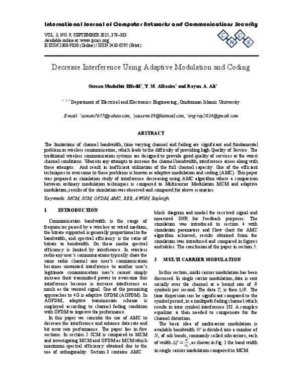 (PDF) Decrease interference using adaptive modulation and coding