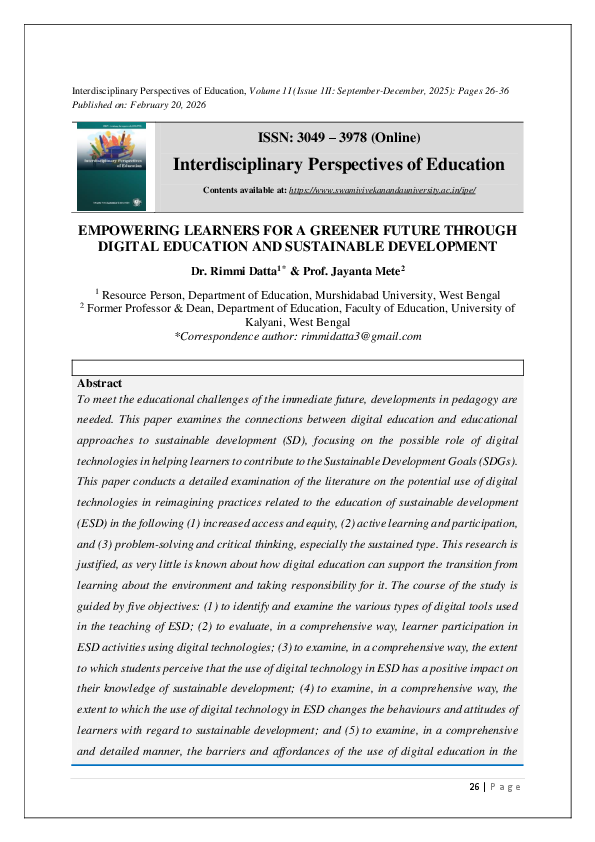 (PDF) Interdisciplinary Perspectives of Education