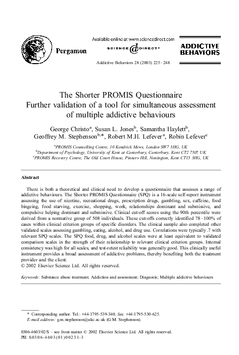 (PDF) The Shorter PROMIS Questionnaire