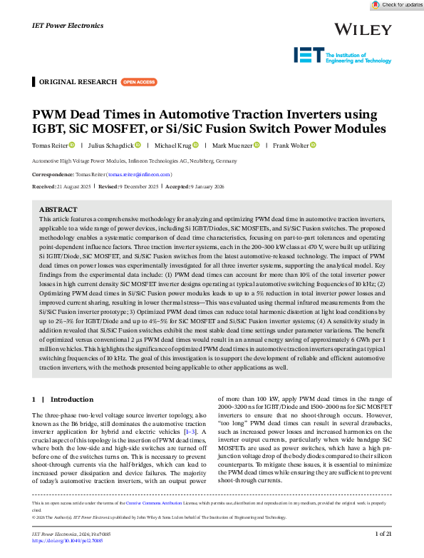 (PDF) PWM Dead Times in Automotive Traction Inverters using IGBT, SiC ...