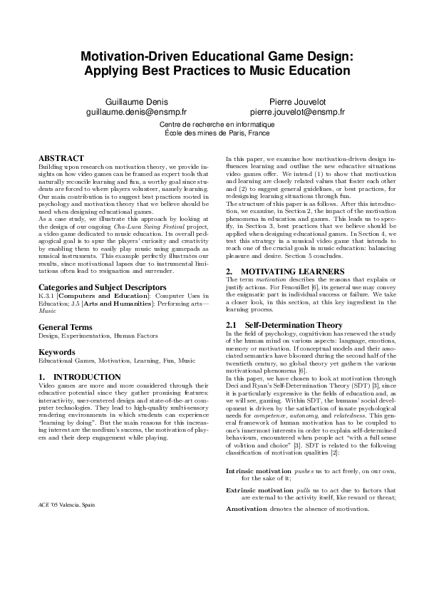 (PDF) Motivation-driven educational game design