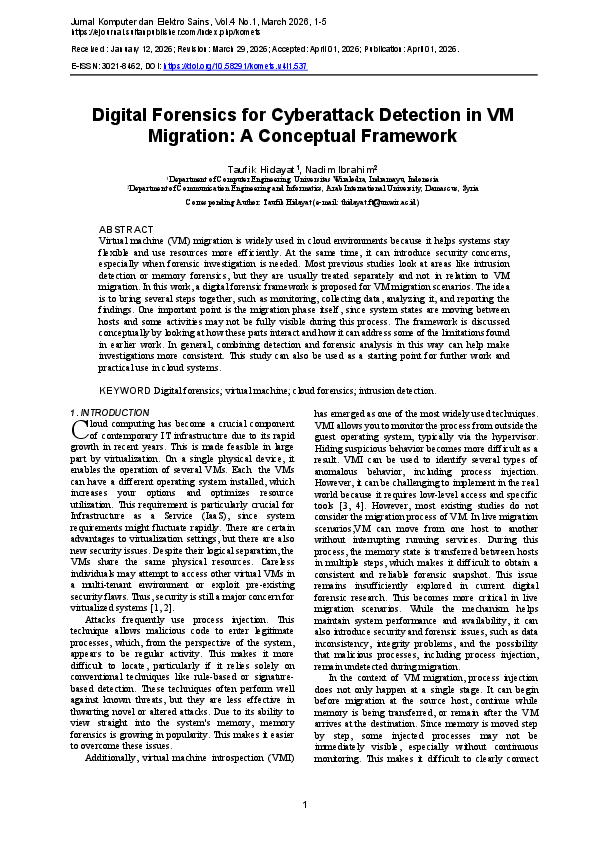 (PDF) Digital Forensics for Cyberattack Detection in VM Migration: A ...