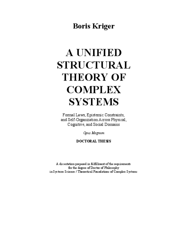 (PDF) A UNIFIED STRUCTURAL THEORY OF COMPLEX SYSTEMS: Formal Laws ...