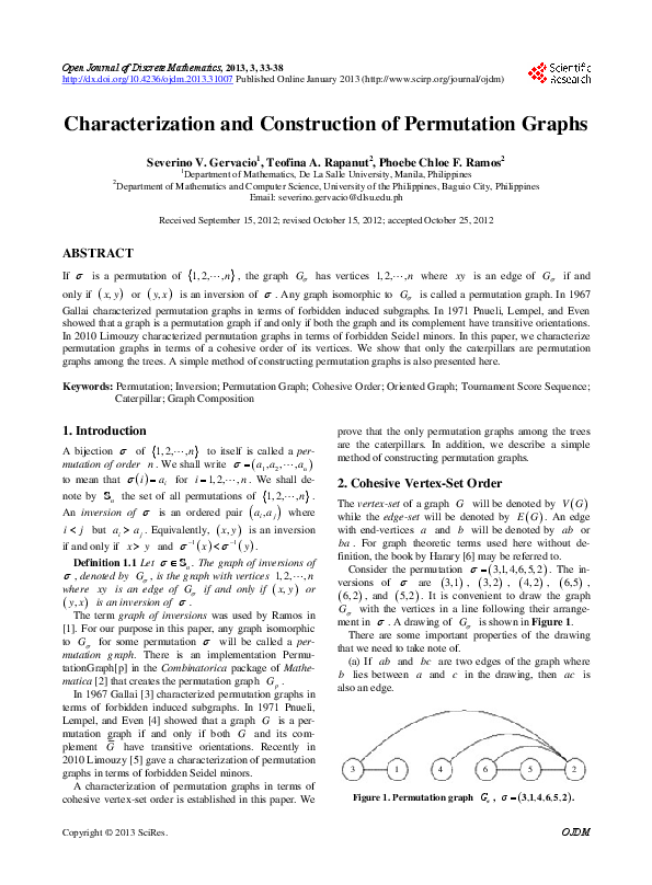 (PDF) Characterization and Construction of Permutation Graphs