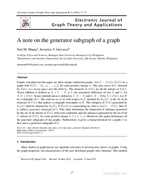(PDF) A note on the generator subgraph of a graph