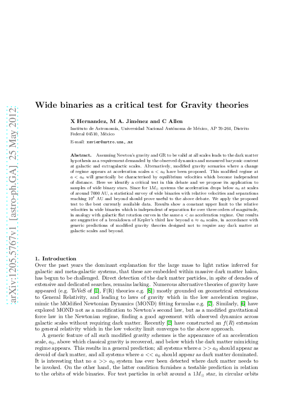 (PDF) Wide binaries as a critical test for Gravity theories
