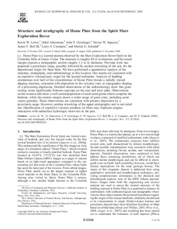 (PDF) Structure and stratigraphy of Home Plate from the Spirit Mars ...