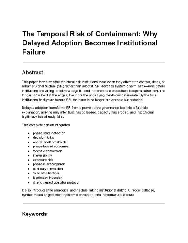 (PDF) The Temporal Risk of Containment: Why Delayed Adoption Becomes ...