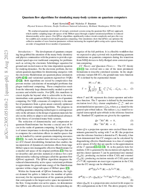 (PDF) Quantum flow algorithms for simulating many-body systems on ...