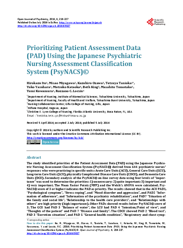 (PDF) Prioritizing Patient Assessment Data (PAD) Using the Japanese ...