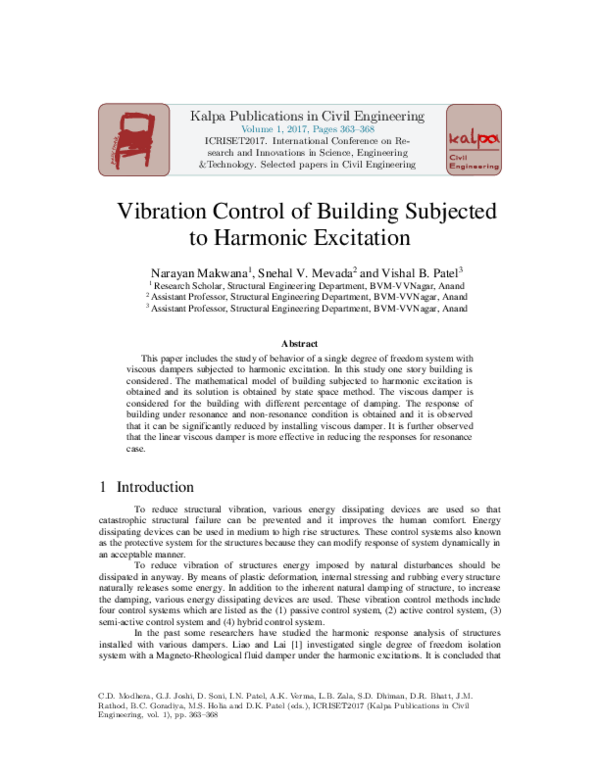 (PDF) Vibration Control of Building Subjected to Harmonic Excitation