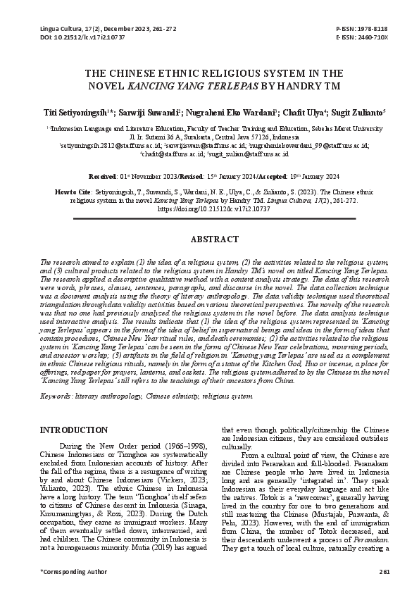 (PDF) Chinese Ethnic Religious System in the Novel Kancing yang ...