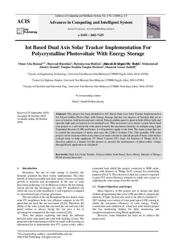 (PDF) Iot Based Dual Axis Solar Tracker Implementation For ...