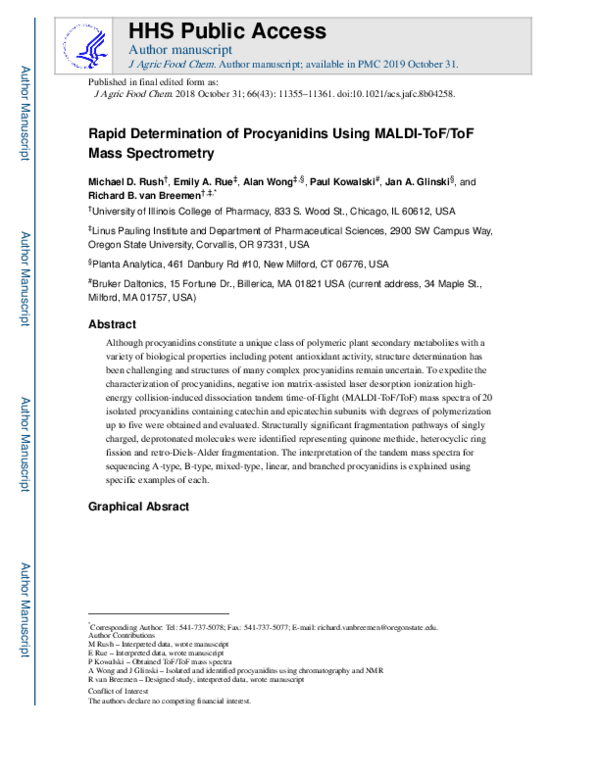 (PDF) Rapid Determination of Procyanidins Using MALDI-ToF/ToF Mass ...