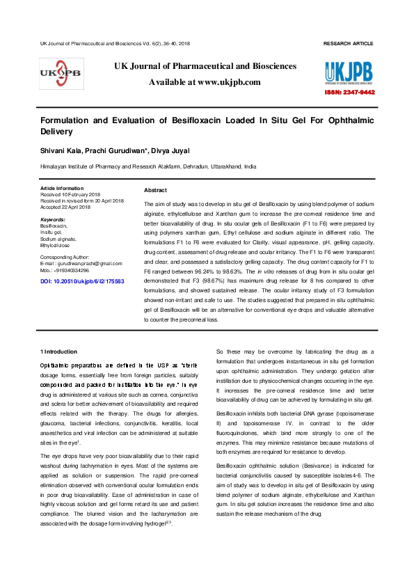 (PDF) Formulation and Evaluation of Besifloxacin Loaded In Situ Gel For ...