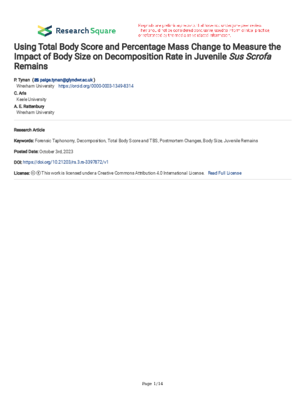 (PDF) Using Total Body Score and Percentage Mass Change to Measure the ...