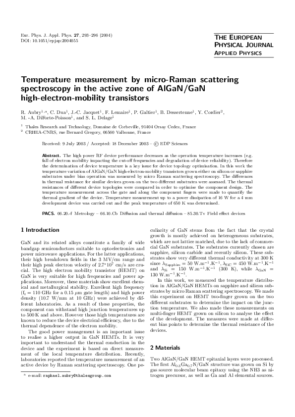 (PDF) Temperature measurement by micro-Raman scattering spectroscopy in ...