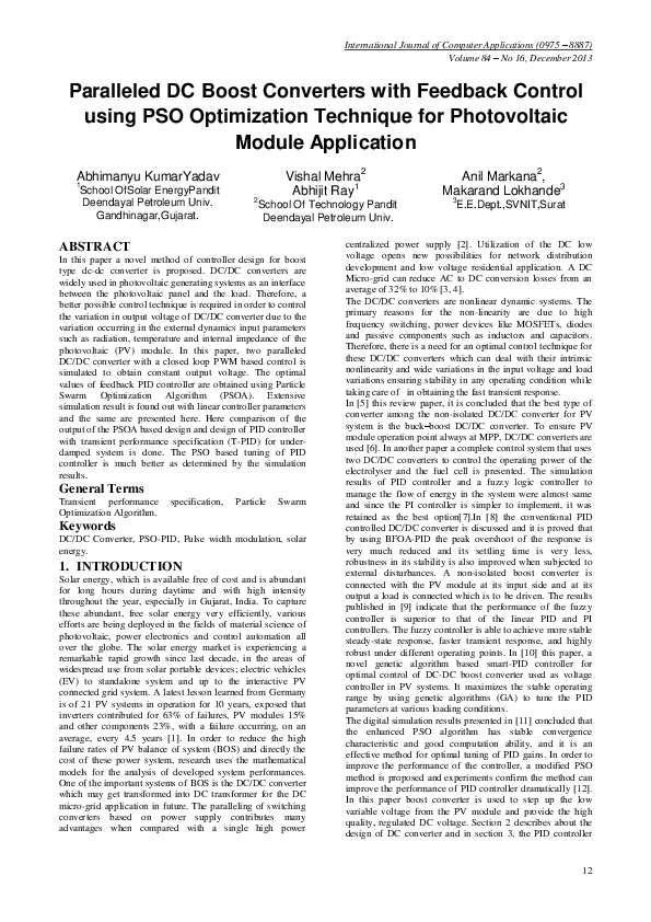 (PDF) Paralleled DC Boost Converters with Feedback Control using PSO ...