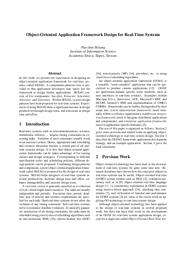 (PDF) Object-Oriented Application Framework Design for Real-Time Systems
