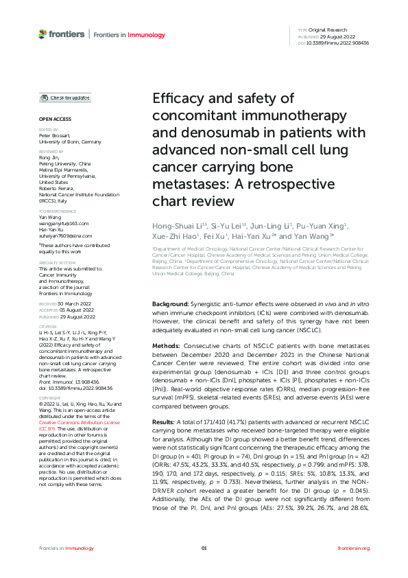 (PDF) Efficacy and safety of concomitant immunotherapy and denosumab in ...