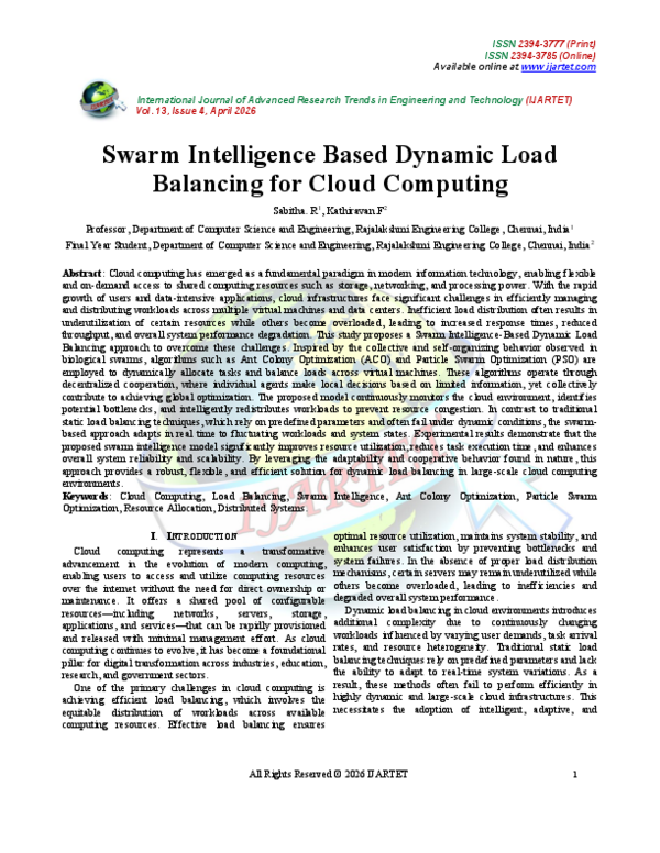 (PDF) Swarm Intelligence Based Dynamic Load Balancing for Cloud Computing