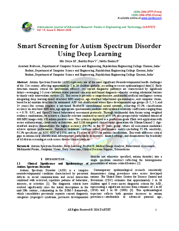 (PDF) Smart Screening for Autism Spectrum Disorder Using Deep Learning