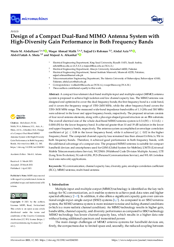 (PDF) Design of a Compact Dual-Band MIMO Antenna System with High ...
