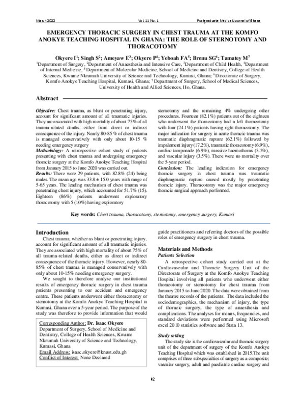 (PDF) Emergency Thoracic Surgery in Chest Trauma at the Komfo Anokye ...
