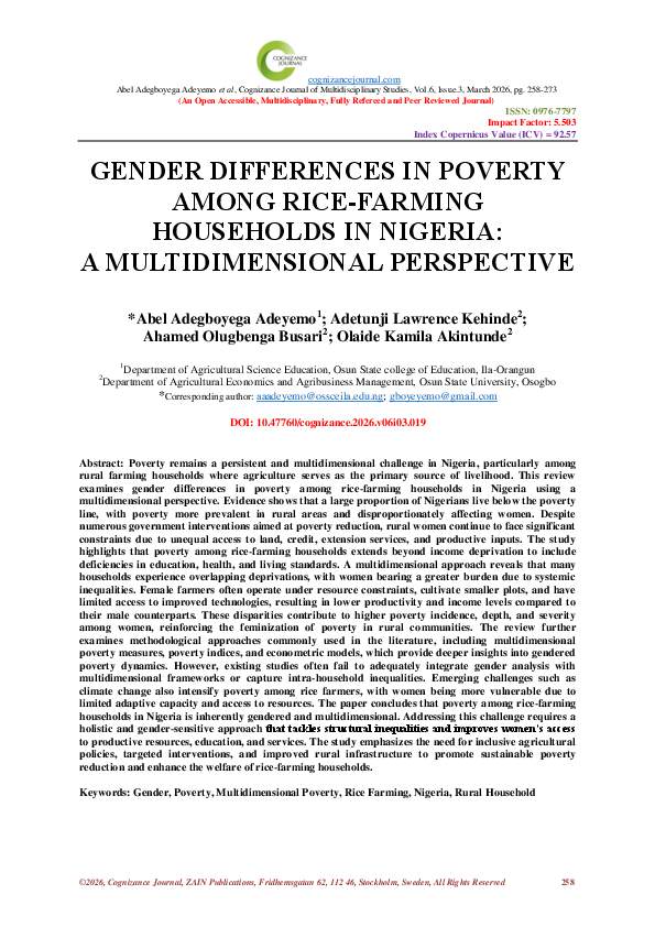(PDF) GENDER DIFFERENCES IN POVERTY AMONG RICE-FARMING HOUSEHOLDS IN ...