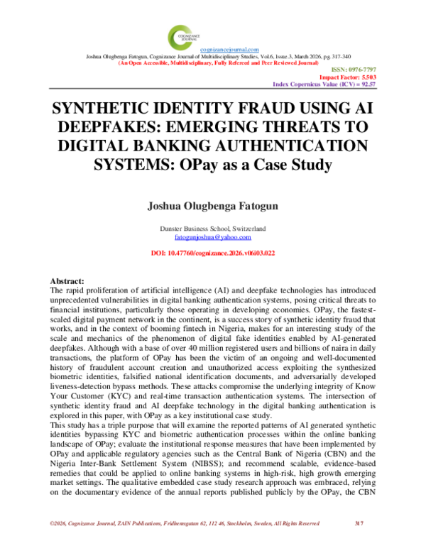 (PDF) SYNTHETIC IDENTITY FRAUD USING AI DEEPFAKES: EMERGING THREATS TO ...