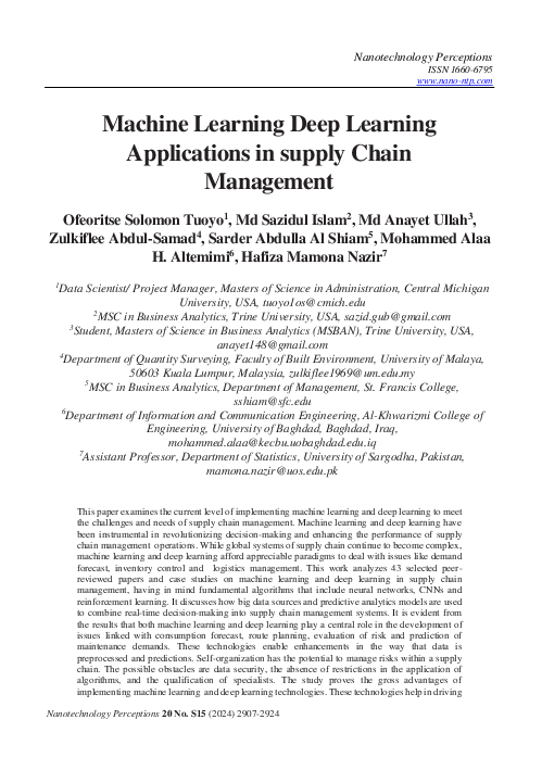 (PDF) Machine Learning Deep Learning Applications in supply Chain ...