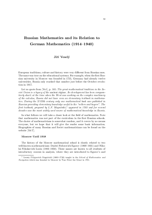 (PDF) Russian Mathematics and Its Relation to German Mathematics (1914 ...
