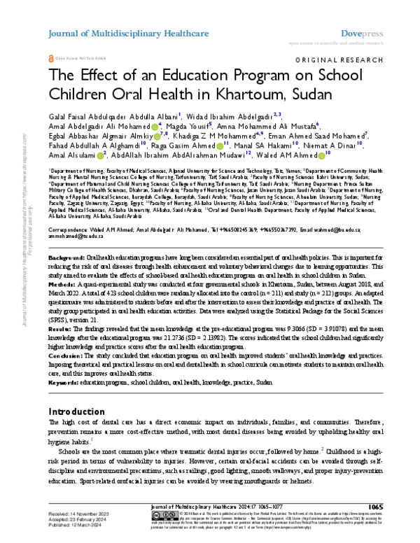 (PDF) The Effect of an Education Program on School Children Oral Health ...