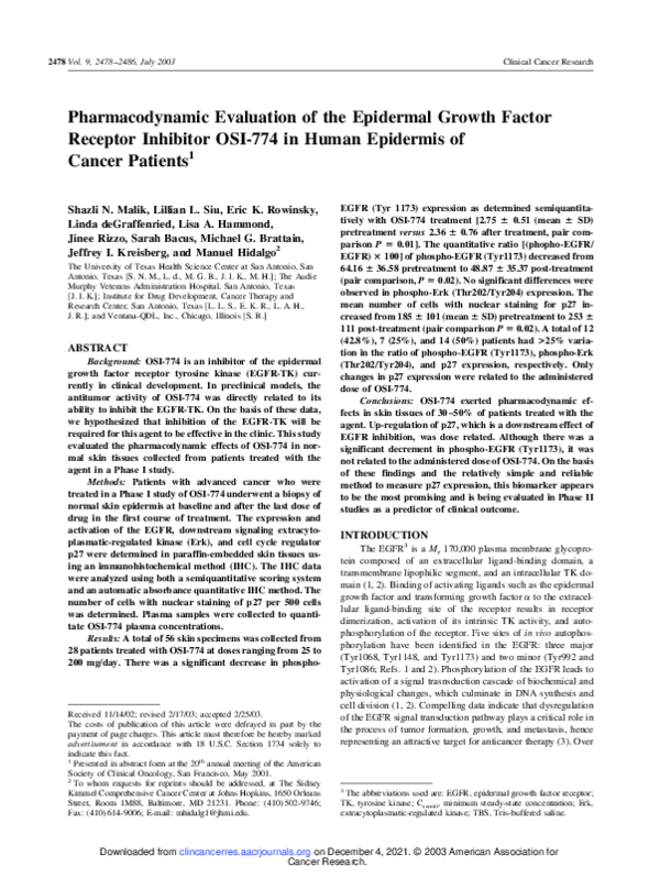 (PDF) Pharmacodynamic evaluation of the epidermal growth factor ...