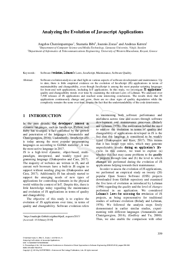 (PDF) Analyzing the Evolution of Javascript Applications