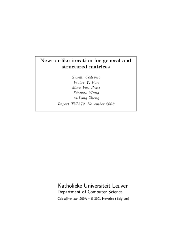 (PDF) Newton-like iteration for general and structured matrices