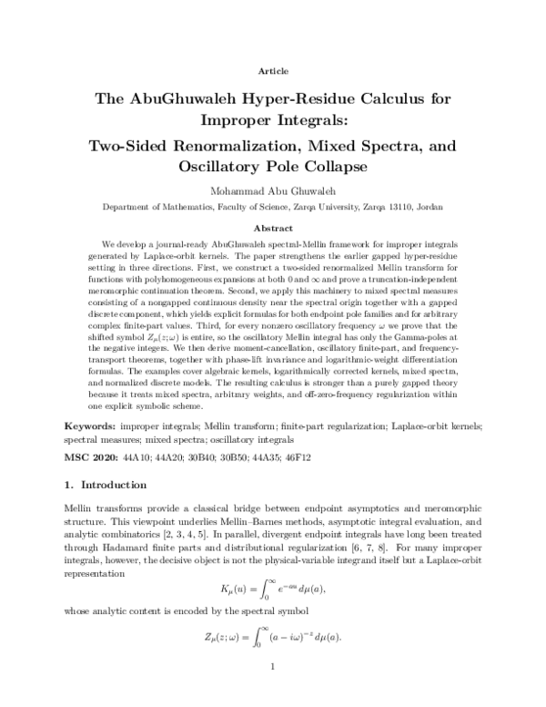 (PDF) The AbuGhuwaleh Hyper-Residue Calculus for Improper Integrals ...