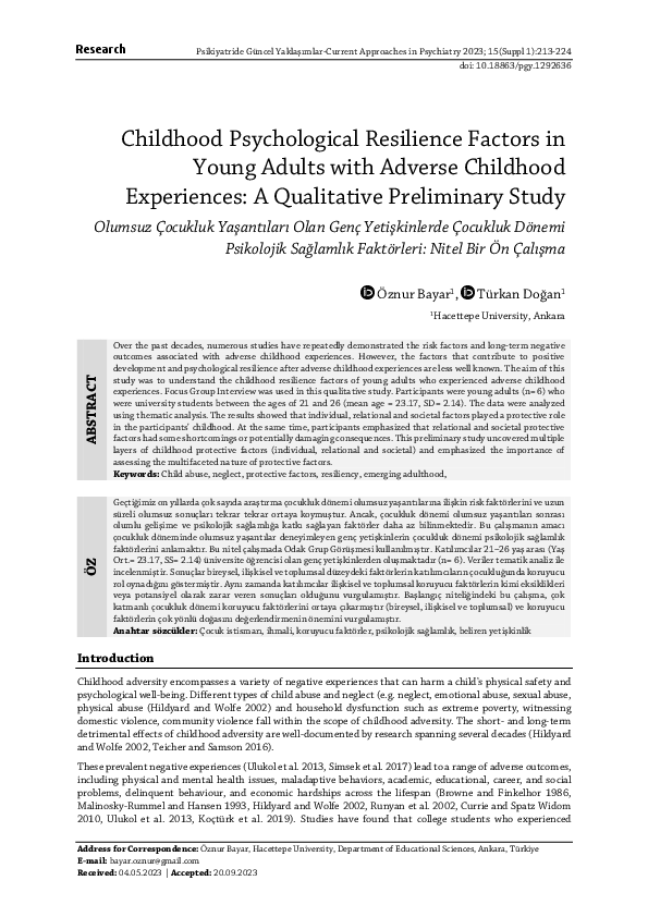 (PDF) Childhood Psychological Resilience Factors in Young Adults with ...