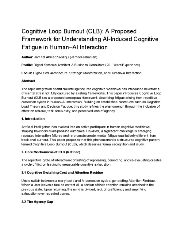 (PDF) Cognitive Loop Burnout (CLB): A Proposed Framework for ...