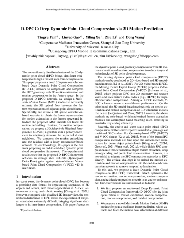 (PDF) D-DPCC: Deep Dynamic Point Cloud Compression via 3D Motion Prediction