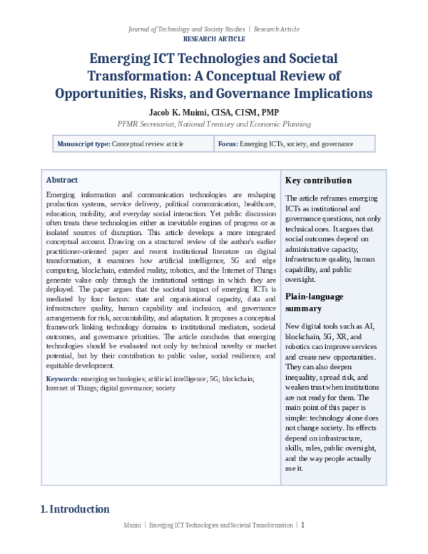 (PDF) Emerging ICT Technologies and Digital Transformation: Governance ...