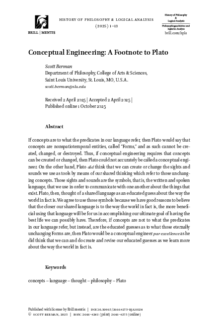 (PDF) Conceptual Engineering: A Footnote to Plato