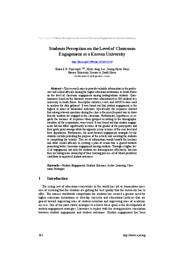 (PDF) Students Perception on the Level of Classroom Engagement at a ...