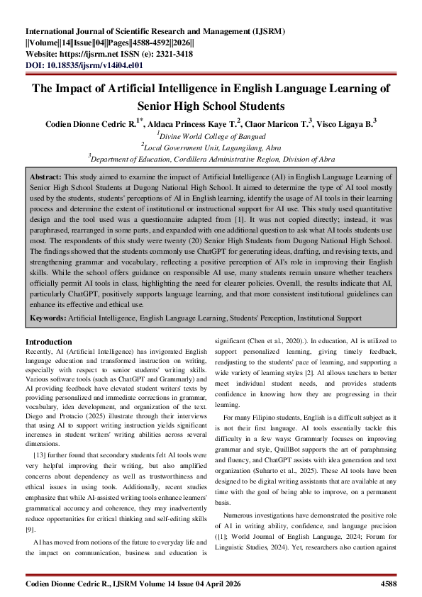 (PDF) The Impact of Artificial Intelligence in English Language ...