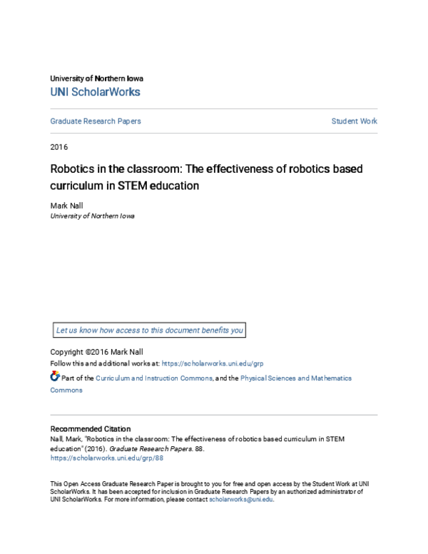 (PDF) Robotics in the classroom: The effectiveness of robotics based ...