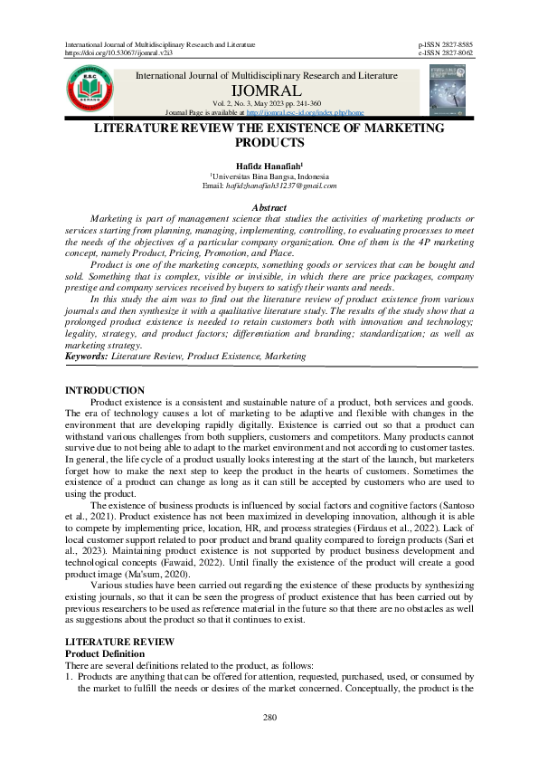 (PDF) Literature Review the Existence of Marketing Products