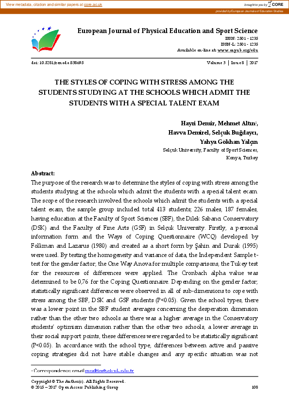 (PDF) The Styles of Coping with Stress Among the Students Studying at ...