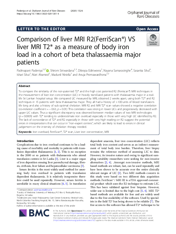 (PDF) Comparison of liver MRI R2(FerriScan®) VS liver MRI T2* as a ...