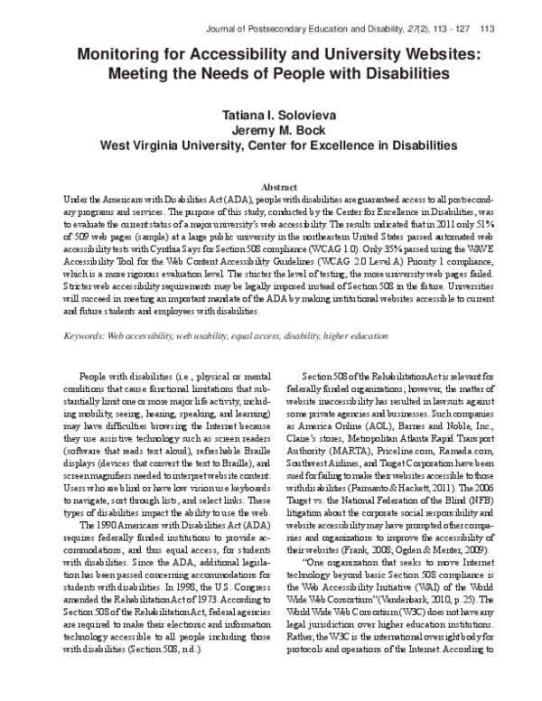 (PDF) Monitoring for Accessibility and University Websites: Meeting the ...